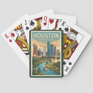 Houston Texas Illustratie Reis Kunst Vintage Pokerkaarten