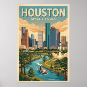 Houston Texas Illustratie Reis Kunst Vintage Poster