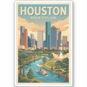 Houston Texas Illustratie Reis Kunst Vintage Sticker