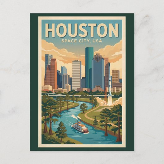 Houston Texas Illustration Travel Art Vintage Briefkaart (Voorkant)