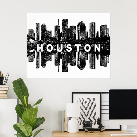Houston, Texas in Poster met zwarte inkt (Thuiskantoor)