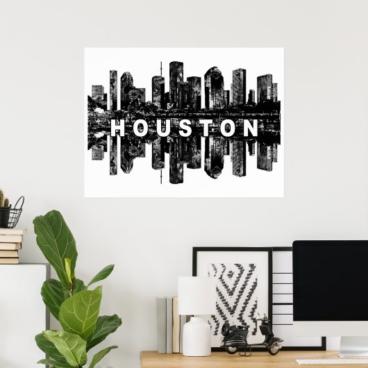 Houston, Texas in zwarte inkt Poster (Thuiskantoor)