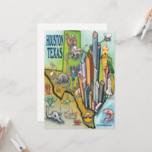 Houston Texas Kaart (Voorkant / Achterkant in situ)