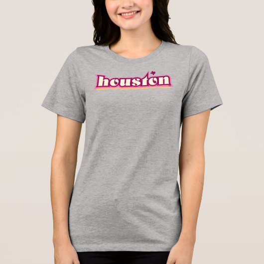 Houston Texas, maroon, roze, geel Tri-Blend Shirt (Voorkant)