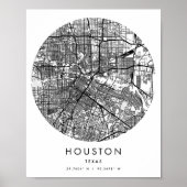 Houston Texas Minimal Modern Circle Street Map Poster (Voorkant)