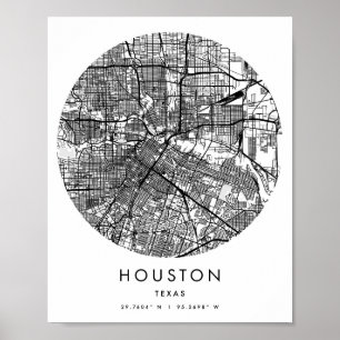 Houston Texas Minimal Modern Circle Street Map Poster