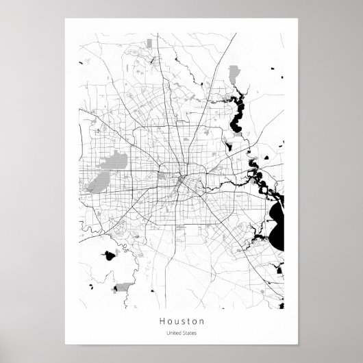 Houston Texas Modern Minimal City Map Poster (Voorkant)