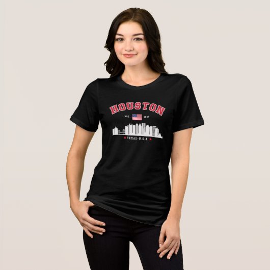 Houston Texas Modern Skyline  Tri-Blend Shirt (Voorkant volledig)