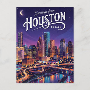 Houston Texas Nachtelijke Silhouette Texas Briefkaart