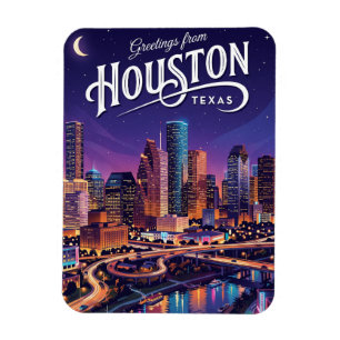 Houston Texas Nachtelijke Silhouette Texas Magneet