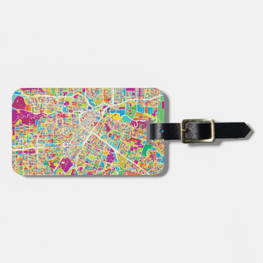 Houston, Texas | Neon Map Bagagelabel (Voorkant horizontaal)