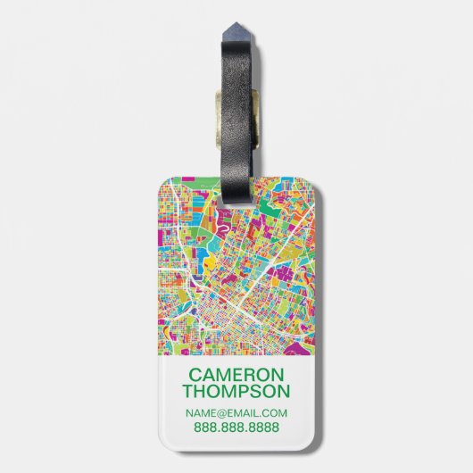 Houston, Texas | Neon Map Bagagelabel (Achterkant verticaal)