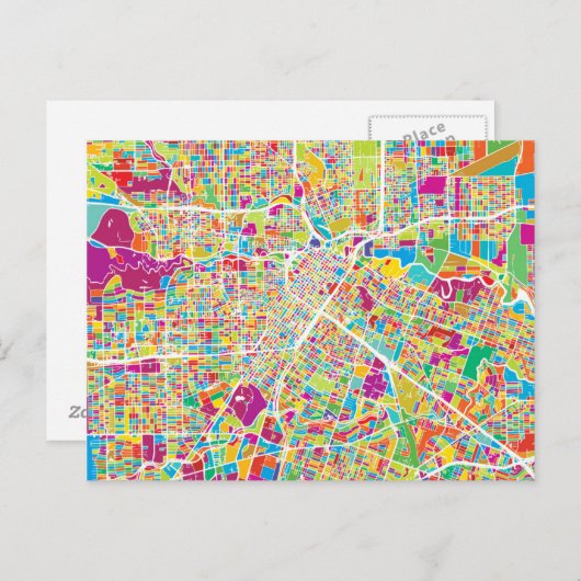 Houston, Texas | Neon Map Briefkaart (Voorkant / Achterkant)