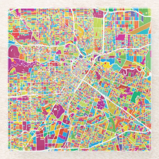 Houston, Texas | Neon Map Glazen Onderzetter (Voorkant)