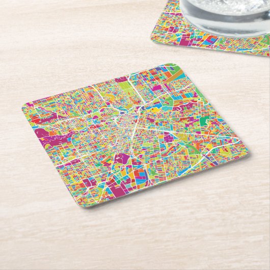 Houston, Texas | Neon Map Kartonnen Onderzetters (Schuin)