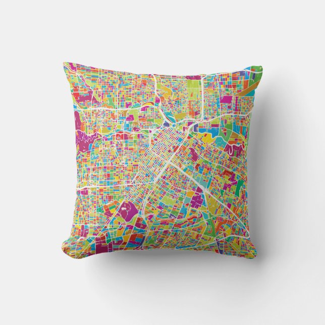 Houston, Texas | Neon Map Kussen (Voorkant)