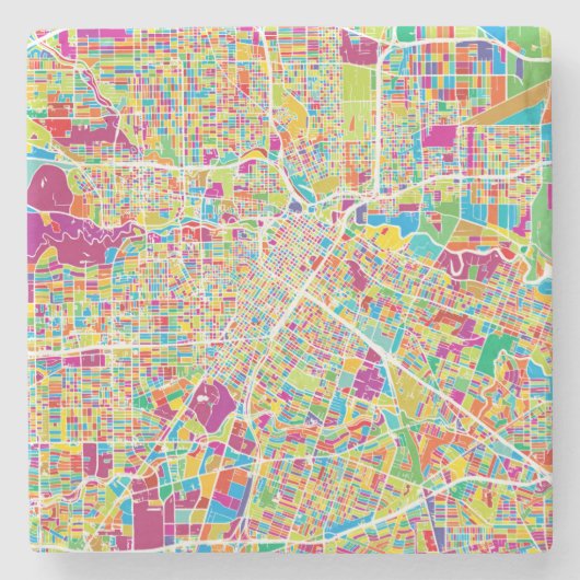 Houston, Texas | Neon Map Stenen Onderzetter (Voorkant)