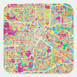 Houston, Texas Neon Map Vierkante Sticker