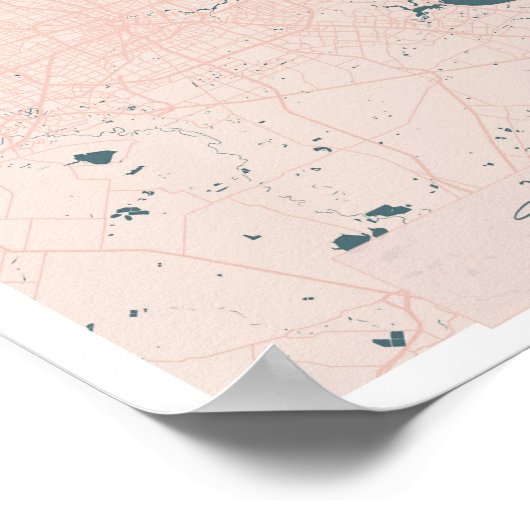 Houston Texas Pink and Blue Cute Script Street Map Poster (Hoek)