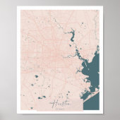 Houston Texas Pink and Blue Cute Script Street Map Poster (Voorkant)