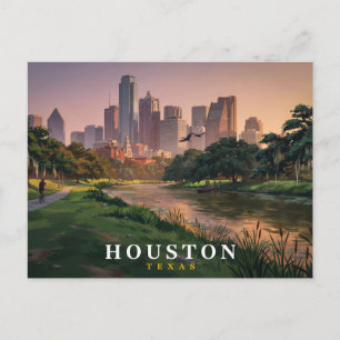 Houston Texas Reisansichtkaart   Downtown Silhouet Briefkaart