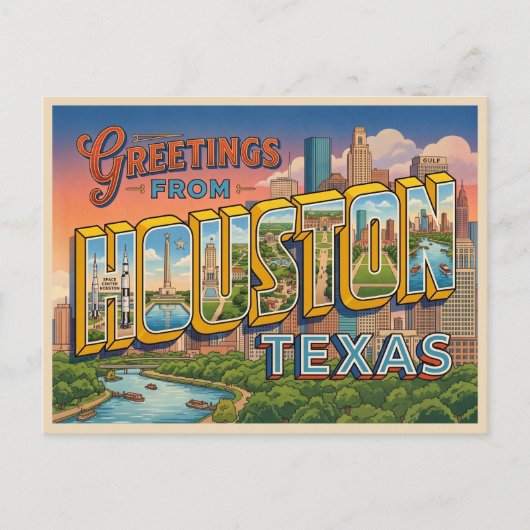 Houston Texas Reizen Briefkaart (Voorkant)