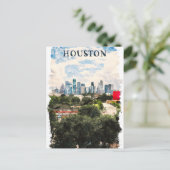 Houston Texas  Retro Travel Waterverf Briefkaart (Staand voorkant)