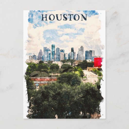 Houston Texas  Retro Travel Waterverf Briefkaart (Voorkant)