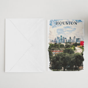 Houston Texas  Retro Travel Waterverf Briefkaart