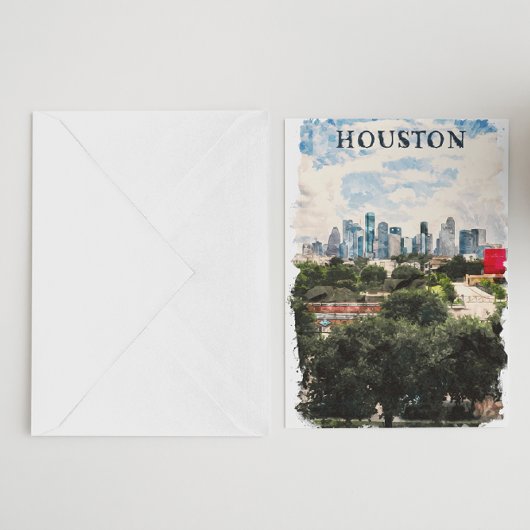Houston Texas  Retro Travel Waterverf Briefkaart