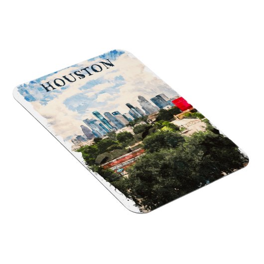 Houston Texas  Retro Travel Waterverf Magneet (Rechterzijde)