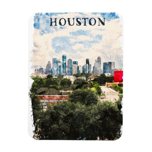Houston Texas  Retro Travel Waterverf Magneet (Verticaal)