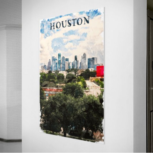 Houston Texas  Retro Travel Waterverf Poster