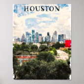Houston Texas  Retro Travel Waterverf Poster (Voorkant)
