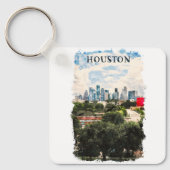 Houston Texas  Retro Travel Waterverf Sleutelhanger (Voorkant)