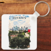 Houston Texas  Retro Travel Waterverf Sleutelhanger (Achterkant)