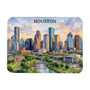 Houston Texas Retro Watercolor Kunstwerk Magneet