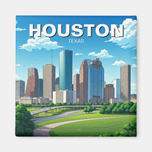 Houston Texas Skyline Cityscape voorjaar Magneet (Voorkant)