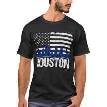 Houston Texas Skyline Distress American Flag