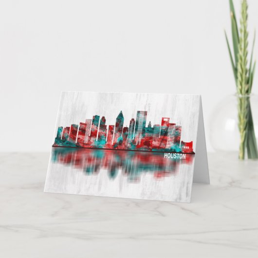 Houston Texas Skyline Feestdagen Kaart (Voorkant)