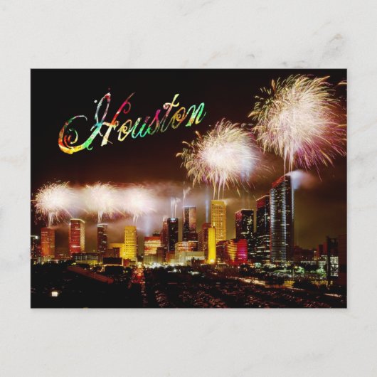 Houston, Texas skyline met vuurwerk Briefkaart (Voorkant)