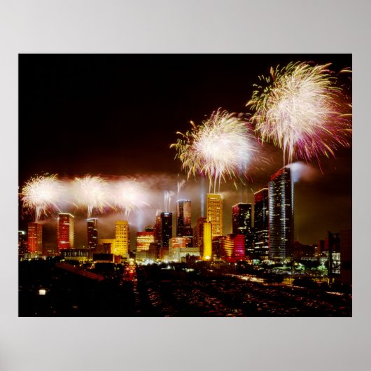 Houston, Texas skyline met vuurwerk Poster (Voorkant)