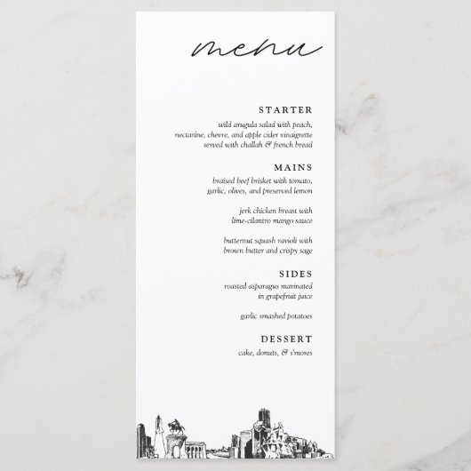 Houston Texas Skyline Modern huwelijksdiner Menu (Voorkant)