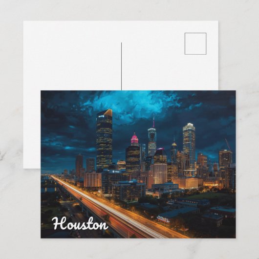 Houston Texas Skyline Night Traffic Briefkaart (Voorkant / Achterkant)