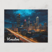Houston Texas Skyline Night Traffic Briefkaart (Voorkant)