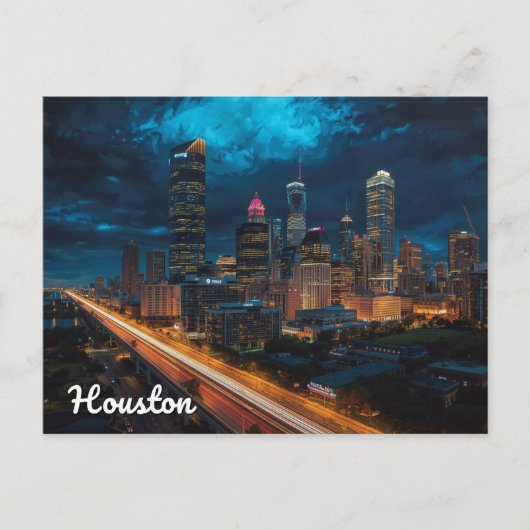 Houston Texas Skyline Night Traffic Briefkaart (Voorkant)