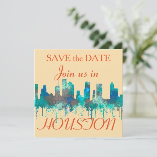 Houston, Texas Skyline - SG Oerwoud Save The Date (Staand voorkant)