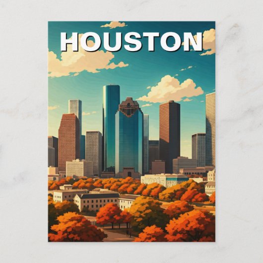 Houston Texas Skyline Stadsbeeld herfst Briefkaart (Voorkant)