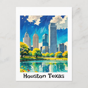 Houston Texas skyline waterkleur Briefkaart