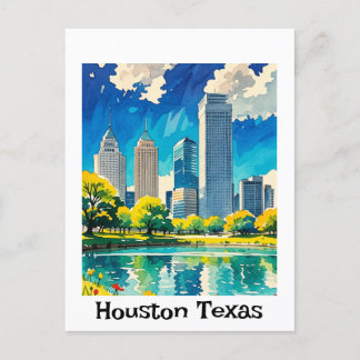Houston Texas skyline waterkleur Briefkaart
